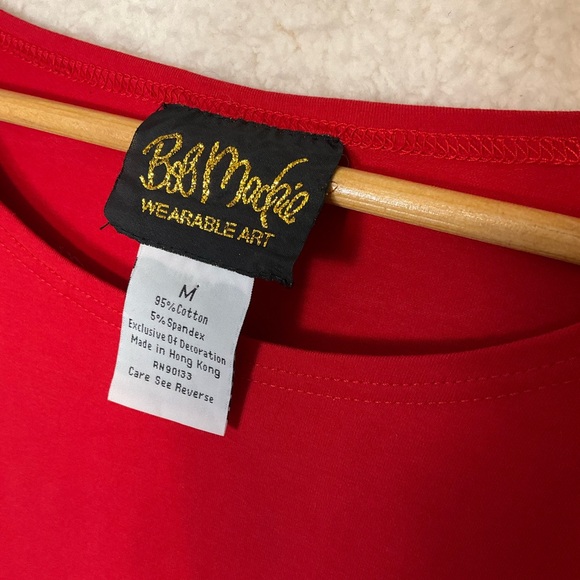 BOB MACKE sz Medium Pullover Blouse Rounded Neck Half Sleeves Embroidery Red + - Picture 4 of 5